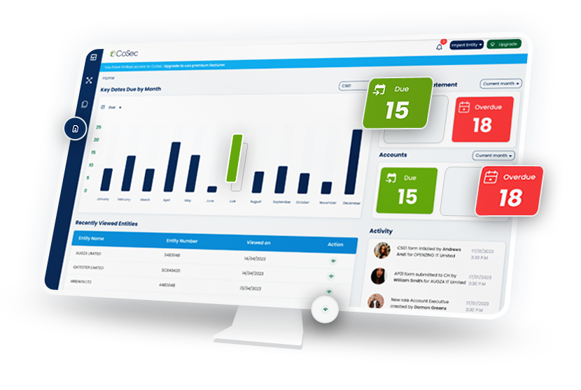 Digital company records management and corporate filings software interface by CoSec